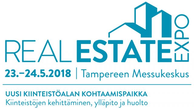 Real Estate Expo-tapahtuman logo. Optima on mukana tapahtumassa 23.-24.5.2018 Tampereella